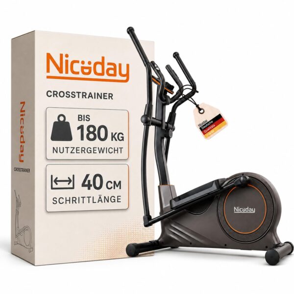 Niceday Crosstrainer für Zuhause, 40 cm Schrittlänge, stabile Konstruktion, belastbar bis 180 kg