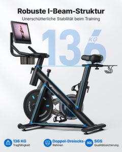 MERACH Heimtrainer mit 15,6 Zoll FHD-Display, Magnetbremse, App, Zwift und Kinomap, bis 136 kg – Bild 6