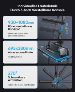 6-in-1 Laufband, klappbar, 3,0 HP, bis 12 km/h, 2–12 % Steigung, Tisch und RGB-Lichter, bis 150 kg – Bild 2