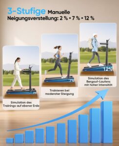 6-in-1 Laufband, klappbar, 3,0 HP, bis 12 km/h, 2–12 % Steigung, Tisch und RGB-Lichter, bis 150 kg – Bild 4