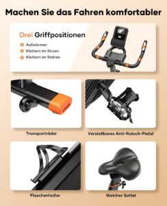 Toputure Heimtrainer mit 15 kg Schwungrad, Magnetwiderstand, Pulsmessung, App und Belastbarkeit bis 160 kg – Bild 8